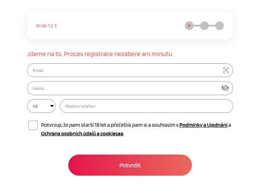 TrivelaBet registrační menu